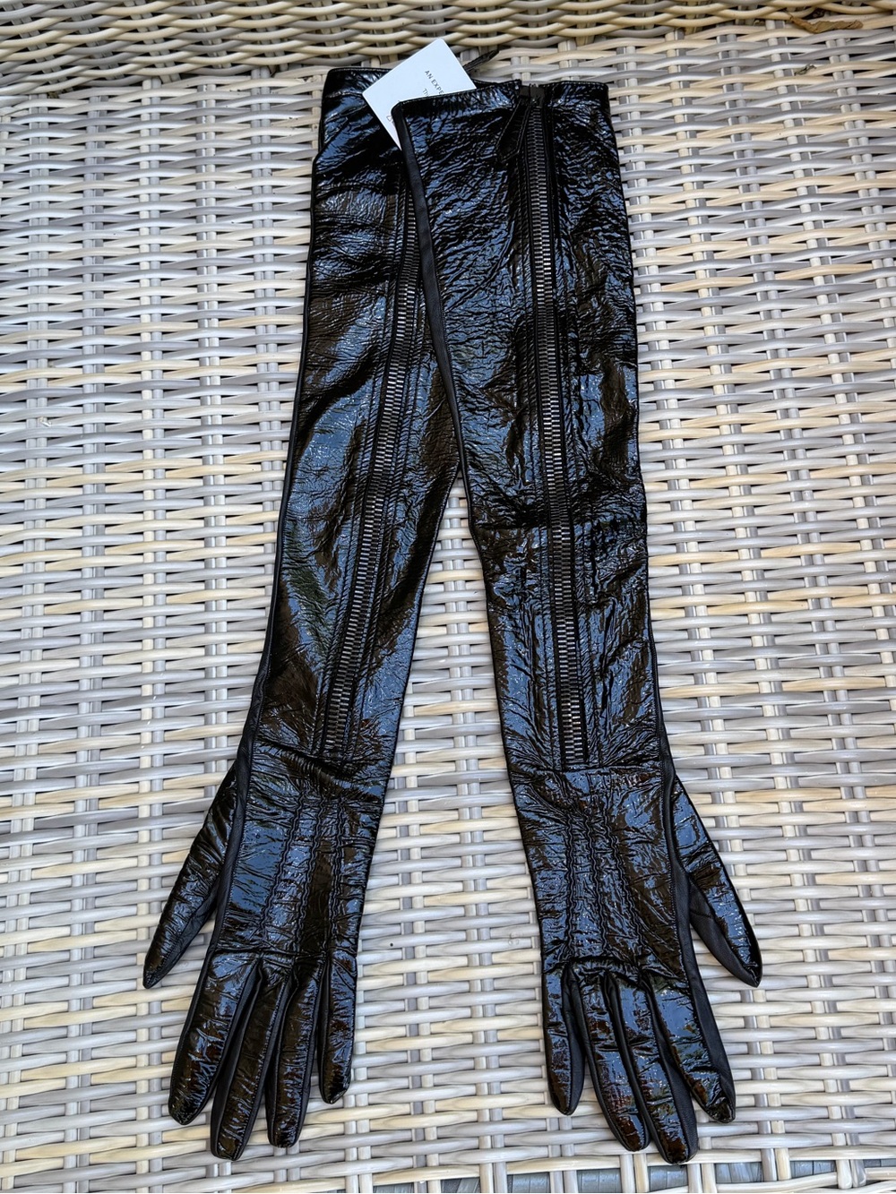 Burberry Opera Length Patent Leather Gloves Over Elbow Sleeve M